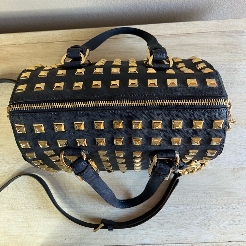 Michael Kors Leather Studded Grayson Satchel Bag - Picture 8 of 16